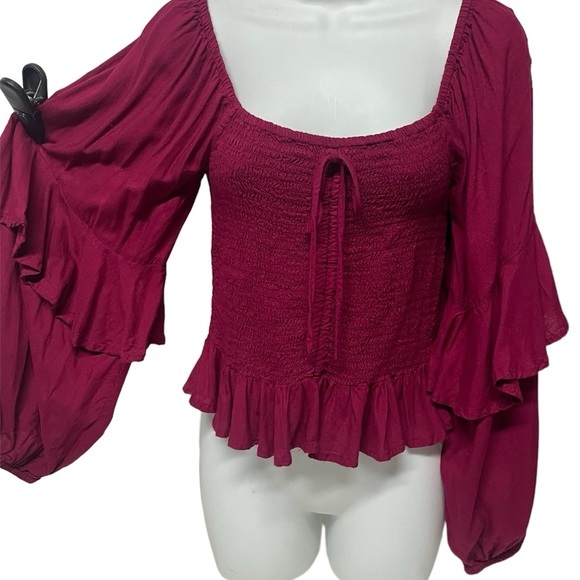 Billa 77 Smocked Crop Top off shoulders or On Flowing Double Bell sleeves India - Picture 1 of 8